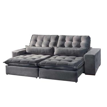 Imagem de Sofá Bruna 3 Lugares Retrátil E Reclinável 2.30m Suede Móveis Mix Cinza Claro