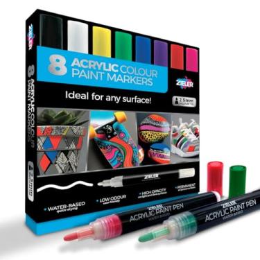 Imagem de ZIELER Conjunto de canetas marcadoras de tinta acrílica, ponta média de 2,5 mm, 8 cores brilhantes sortidas
