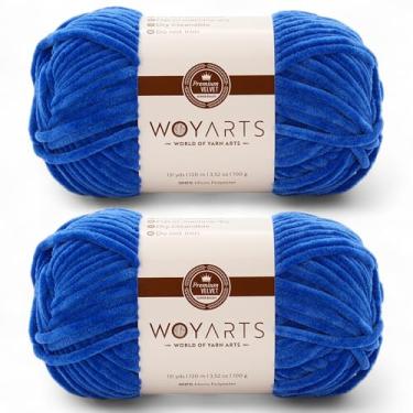 Imagem de Woyarts Pacote com 2 fios de veludo – fio de chenille grosso super volumoso para crochê e tricô (2 x 100 g) – grosso, fofo e macio – perfeito para cobertor de bebê, amigurumi, projetos de pelúcia