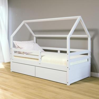 Imagem de Cama Casinha Slim Rb Com 02 Gavetas E Grade De Proteção Branco Housin