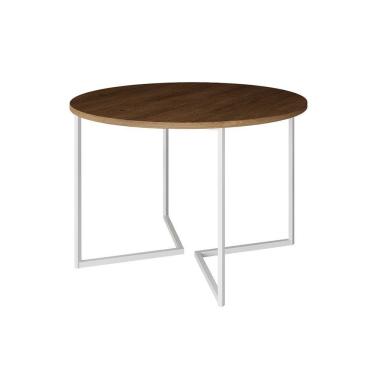 Imagem de Mesa Jantar Industrial Redonda Amêndoa 110Cm Base V Ferro Branco Cor: Amendoa
