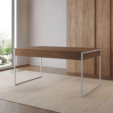 Imagem de Mesa Jantar Industrial Retangular Filadélfia Amêndoa 137X90Cm Base Ferro Branco