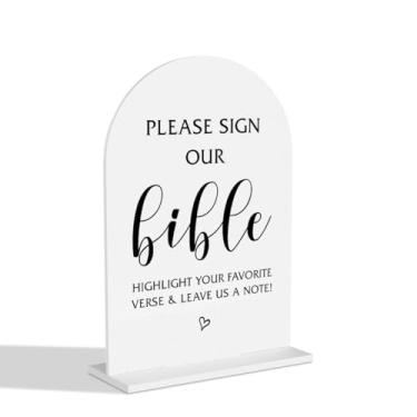 Imagem de Por favor, assine nossa placa de casamento bíblica estilo minimalista moderno sinais de casamento para noivado chá de panela cerimônia recepção evento festa de aniversário mesa transparente decoração