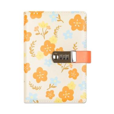 Imagem de WREWING Diário de senha floral com cadeado, caderno recarregável A5, 224 páginas, cadernos de couro PU, diário bloqueado por senha para mulheres e adolescentes, diário secreto floral para viagens de