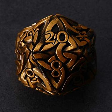 Imagem de Dados Endless Order (Ouro Antigo) Dados D20 com nós Celtas Metal Sólido Extra Grande Extra Pesado para DND Dungeons e Dragon Call of Cthulhu Pathfinder Tabletop RPG Dados poliédricos Monge Paladin Dice