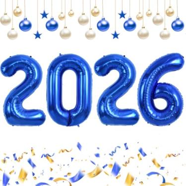 Imagem de TONIFUL Balões de Feliz Ano Novo 2025 Balões de 106 cm Azul Marinho Balões com Número de 2025 Balões de Folha de Alumínio Balões Mylar para Véspera de Ano Novo 2025 Artigos de Festa de Aniversário de