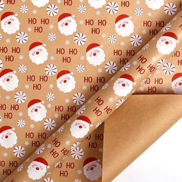 Imagem de Linda estampa de Papai Noel vermelho e branco com estampa HO com papel de embrulho de Natal para doces e floco de neve - 1 mini rolo 43 x 3 metros por rolo 14 m² - Papel de embrulho Kraft reciclado