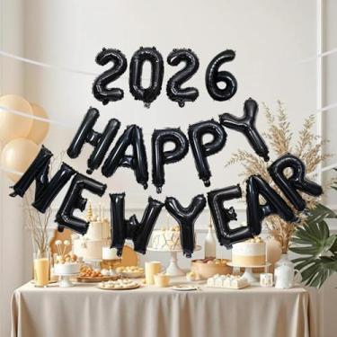 Imagem de 1 conjunto de balão feliz ano novo 2026 decoração de festa festival suprimentos para fotos decoração de casa balões (preto)