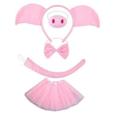 Imagem de Vaveren Conjunto de fantasia de animal com gravata borboleta criativa para apresentações de carnaval e baile de máscaras, com Nariz