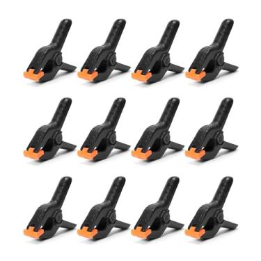 Imagem de ECY Grampos de mola resistentes 8,5 cm pacote com 12 - braçadeiras de plástico à prova de ferrugem com almofadas antiderrapantes para pano de fundo, artesanato, marcenaria, fotografia | Suportes