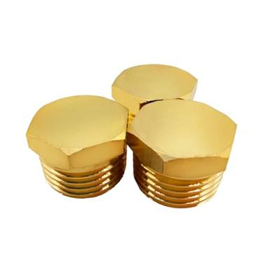 Imagem de AMZDIAI Plugue de tubulação 1/4 polegada NPT macho rosca sextavada soquete latão encaixe de tubulação (3 peças)