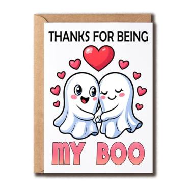 Imagem de Cartão de Amor Thanks For Being My Boo - Casal Fantasma Bonito - Saudação Romântica - Ilustração de Coração Adorável - Cartão de Relacionamento Único - Arte Caprichosa - Presente Doce - Cartão de