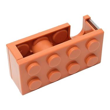 Imagem de Dispensador de fita bonito mini bloco de construção em forma de suporte de fita de mesa de corte fácil Dispensador de fita de mesa para escola escritório sala de estudo Material (Laranja)