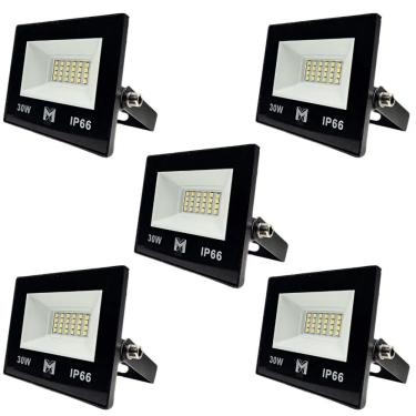 Imagem de Kit 5 Refletor Led 30w Smd Bivolt 6500k Fachada Pavilhão Ip66 Mx-0316