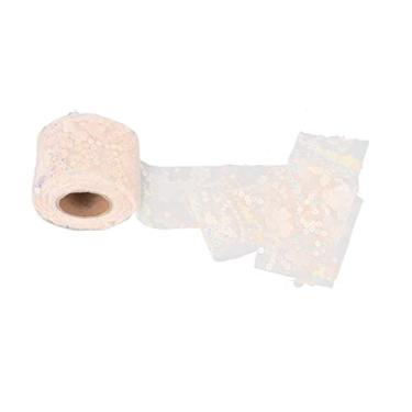 Imagem de Acouto Rolo de Tule Brilhante Rolo de Tule 10 Jardas Lantejoulas Bordadas Flores Fita de Malha Acessórios de Artesanato Decorativo Espumante Fita Carretel de Tecido Decoração de Casamento Embrulho (Bege)