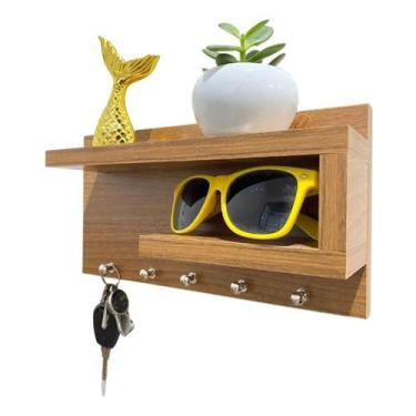 Imagem de Porta Chave De Parede Organizador Com Prateleira Mdf - Utibox, Freijó