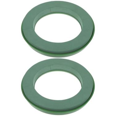 Imagem de ibasenice Anel de espuma floral - 2 peças de blocos de espuma floral úmida com ventosas, kit de arranjo de flores de 28,9 cm para florista DIY decoração de casamento, Natal, verde