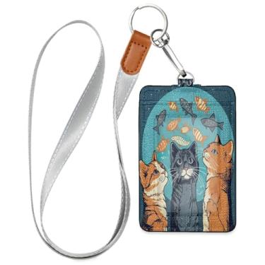 Imagem de Wassud Cordões de couro PU para peixes e gatos para crachás de identificação, porta-nomes, porta-chaves, porta-crachás, cartões de crédito para escritórios, funcionários, estudantes, funcionários
