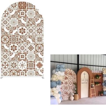 Imagem de Capa de fundo de arco com tema de festa mexicana para chá de bebê, batismo, casamento, evento nupcial, aniversário, decoração de tecido elástico (120 x 220 cm, G3864)