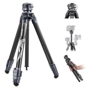 Imagem de NEEWER Tripé de viagem LITETRIP LT32 157.5 cm fibra de carbono com cabeça panorâmica de nivelamento de ± 15° de 360°, eixo central destacável, fivela rápida, placa Arca QR compatível com Peak Design