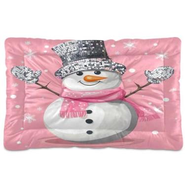 Imagem de Wassud Snowman Discoteca Cama para Cachorro Grande Cama para Cachorro Exterior Tapete Lavável Cama de Gato Cama para Dormir Viagem 91 cm x 61 cm