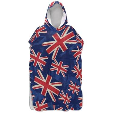 Imagem de Joisal Roupão de mudança de poncho de surfe plus size para Adul com capuz toalha de praia estampa vintage bandeira britânica ponchos femininos com capuz