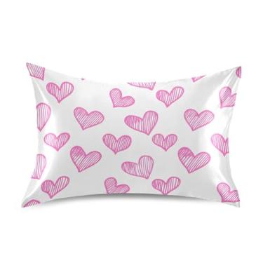 Imagem de Pink Hearts Valentine White Standard Queen King Fronha de Cetim Fronha Engraçada Refrescante Cama Fronha King Size 101,6 cm x 50,8 cm