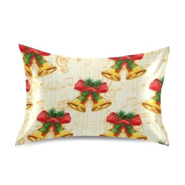 Imagem de Fronhas de cetim bege com laços de sinos de Natal para cabelo estampa fofa refrescante King Queen capas de travesseiro padrão capa de almofada macia para cama tamanho padrão 66 cm x 50 cm