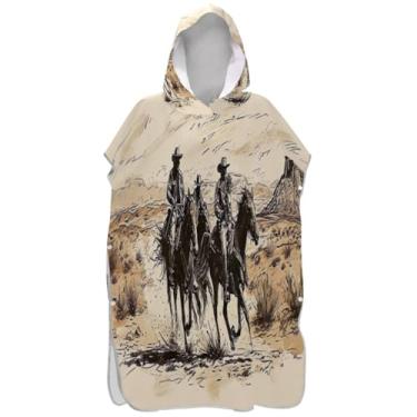 Imagem de Joisal Poncho de surf para adultos trocador com capuz toalha de praia com capuz poncho masculino absorvente com capuz vintage cowboy cavalo Ool