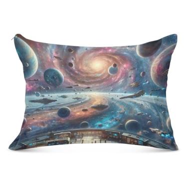 Imagem de Cool Space Planet Capa de almofada grande de flanela com zíper longo King Queen capa de travesseiro de tamanho padrão linda para cama, tamanho do corpo, 53 cm x 137 cm