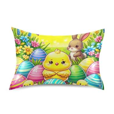 Imagem de Fronhas de cetim coloridas de coelho da Páscoa, almofadas de cama macias e refrescantes engraçadas, básicas, arte fofa, padrão, Queen King, tamanho padrão, 66 cm x 50 cm