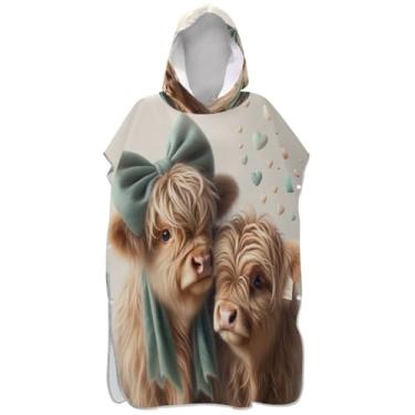 Imagem de Joisal Poncho de surfe para adultos trocador de roupa de praia com capuz toalha de banho plus size unissex adulto poncho com capuz engraçado vaca highland fofa