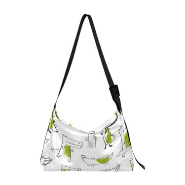 Imagem de Bolsas femininas fofas de couro com arbusto de crocodilo verde Hobo grande bolsa transversal com estampa de animal bolsas Hobo, Divertido dinossauro infantil fofo