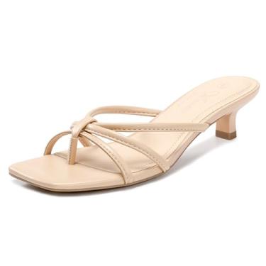 Imagem de Athlefit Sandália feminina de salto baixo com tiras de salto baixo, bico quadrado, salto baixo, Nude., 36