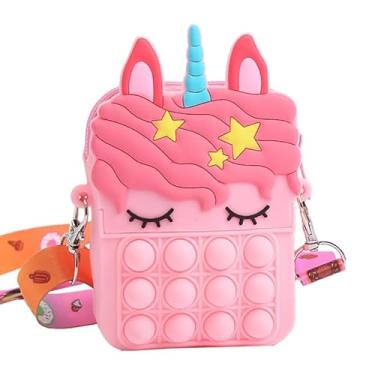 Imagem de Bolsa tiracolo feminina fofa de unicórnio, bolsa de ombro de silicone impermeável com alça ajustável, fecho de zíper, forro de poliéster, bolsa leve e divertida para viagens, festas, rosa