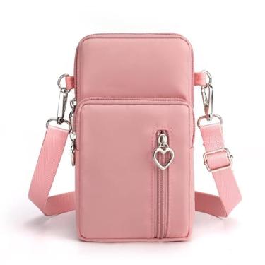 Imagem de Bolsa transversal pequena para mulheres, mini bolsas de telefone com alça transversal e carteira, bolsa de braço de nylon, rosa, Casual
