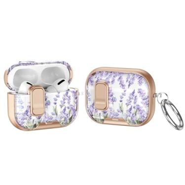 Imagem de Capa compatível com AirPods Pro 3 2025, elegante capa padrão lavanda para AirPods Pro 3ª geração com suporte de telefone embutido, trava segura com um clique e mosquetão, carregamento sem fio