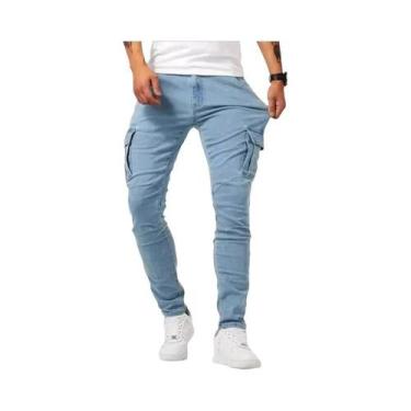Imagem de Calças Jeans Slim Fit Casuais Para Homens Com Cintura Elástica E Múlti