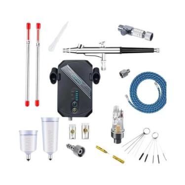Imagem de Kit De Aerógrafo De Ação Dupla 30PSI Com Compressor Redutor De Ruído, 