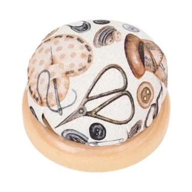 Imagem de Estojo De Costura Vintage De Madeira Com Fundo Em Patchwork Para Ferra