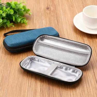 Imagem de Organizador de zíper oval texturizado de EVA para 1-2 lâminas, armazenamento portátil de ferramentas de barbear para viagem, casa, academia, azul marinho