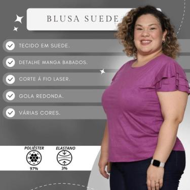 Imagem de Blusa Feminina Suede Manga Curta Babados Plus Size Moda Verão - GIP, R