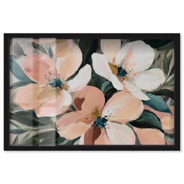 Imagem de Blush Blooms V Shadowbox Print Flower Wall Art por Art Remedy, moldura preta, 63 x 43 cm
