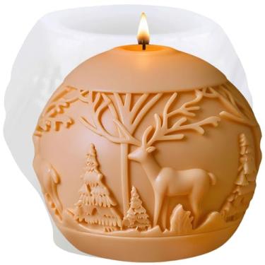 Imagem de XIAOSHUI Molde de vela de bola de Natal para árvore de Natal, moldes de fundição de resina de silicone para fazer velas de aromaterapia, velas de argila de polímero de gesso, decoração de casa