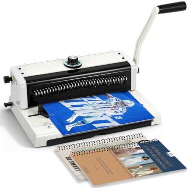 Imagem de Luzrise Máquina de encadernação de arame, 34 pinos desengatáveis, passo 3: 1, perfura 16 folhas e liga 120 folhas, fichário espiral de metal para A4/Letter/A5/B5, máquina de encadernação de bobina