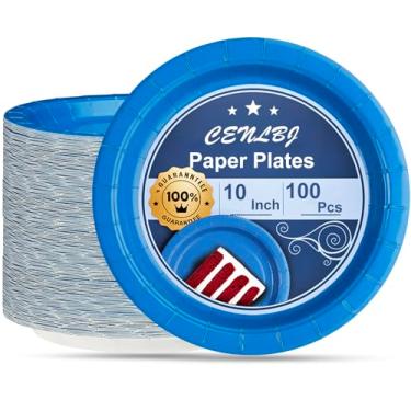 Imagem de CENLBJ Pratos de papel azul marinho de 25,4 cm – Pratos de jantar descartáveis com 100 unidades, resistentes e resistentes a vazamentos para festas, feriados, churrasco e eventos especiais