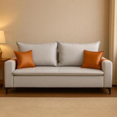 Imagem de Sofá Boston 2 Lugares 180 cm Estofado Em Linho com Pés de Ferro Almofa