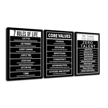 Imagem de 3 peças motivacionais pôsteres de escritório arte de parede 7 regras da vida valor central citações inspiradoras pintura de parede para casa moderna quarto academia sala de aula arte emoldurada [91,6