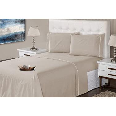 Imagem de Jogo Lençol 4 Peças Queen 400 Fios Marfim Ponto Palito Casa Dona