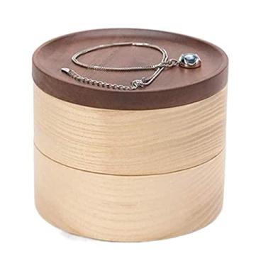 Imagem de Caixa de joias caixa de anel de madeira maciça organizador de joias de camada dupla caixa de armazenamento para brinco colar caixa de decoração organizador de joias (uma cor 10 * 8,5 cm)